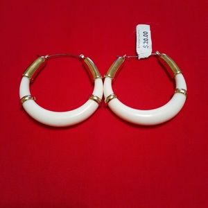 Ivory and Gold Hoop Earrings